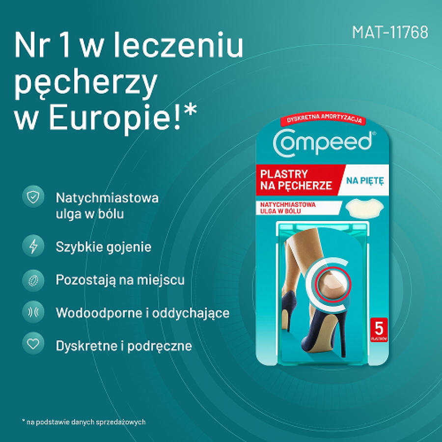 Miniaturka artykułu - #1 Compeed Plastry na pęcherze na piętę średnie, 5 szt.