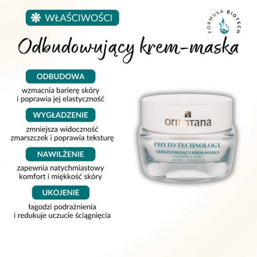 Miniaturka artykułu - #0 Orientana Phyto Technology Odbudowujący krem-maska Ceramidy Trehaloza Sativa, 40 ml