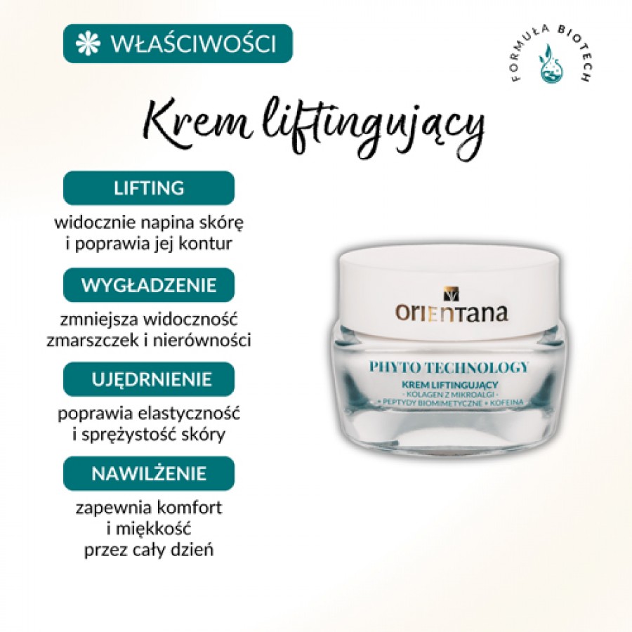 Miniaturka artykułu - #0 Orientana Phyto Technology Liftingujący krem do twarzy Kolagen Peptydy Kofeina, 40 ml