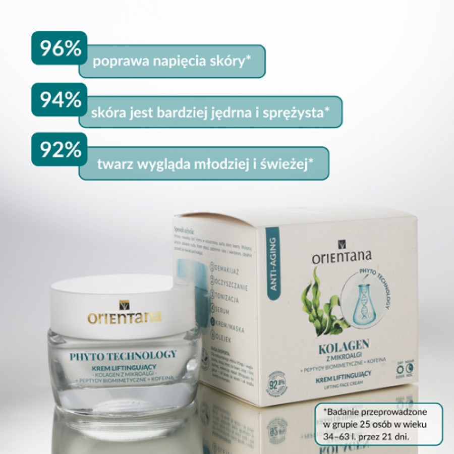 Miniaturka artykułu - #1 Orientana Phyto Technology Liftingujący krem do twarzy Kolagen Peptydy Kofeina, 40 ml