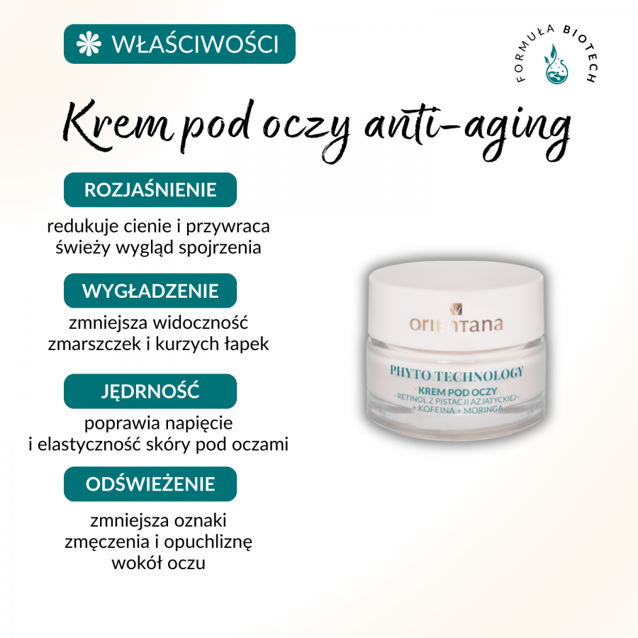 Miniaturka artykułu - #0 Orientana Phyto Technology Przeciwzmarszczkowy krem pod oczy z retinolem biotechnologicznym kofeiną i moringą, 15 ml