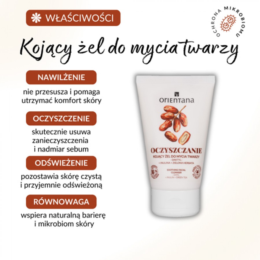 Miniaturka artykułu - #0 Orientana Oczyszczający kojący żel do mycia twarzy Daktyl Inulina Zielona Herbata, 125 ml