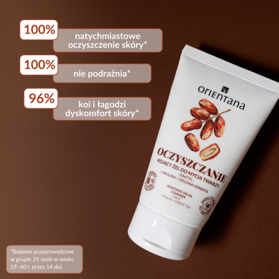 Miniaturka artykułu - #1 Orientana Oczyszczający kojący żel do mycia twarzy Daktyl Inulina Zielona Herbata, 125 ml