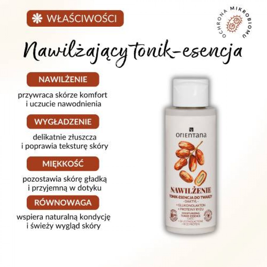 Miniaturka artykułu - #0 Orientana Nawilżenie Daktyl Glukonolakton Proteiny Ryżu Tonik-esencja do twarzy do cery suchej i wrażliwej, 100 ml