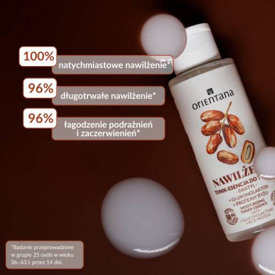 Miniaturka artykułu - #1 Orientana Nawilżenie Daktyl Glukonolakton Proteiny Ryżu Tonik-esencja do twarzy do cery suchej i wrażliwej, 100 ml
