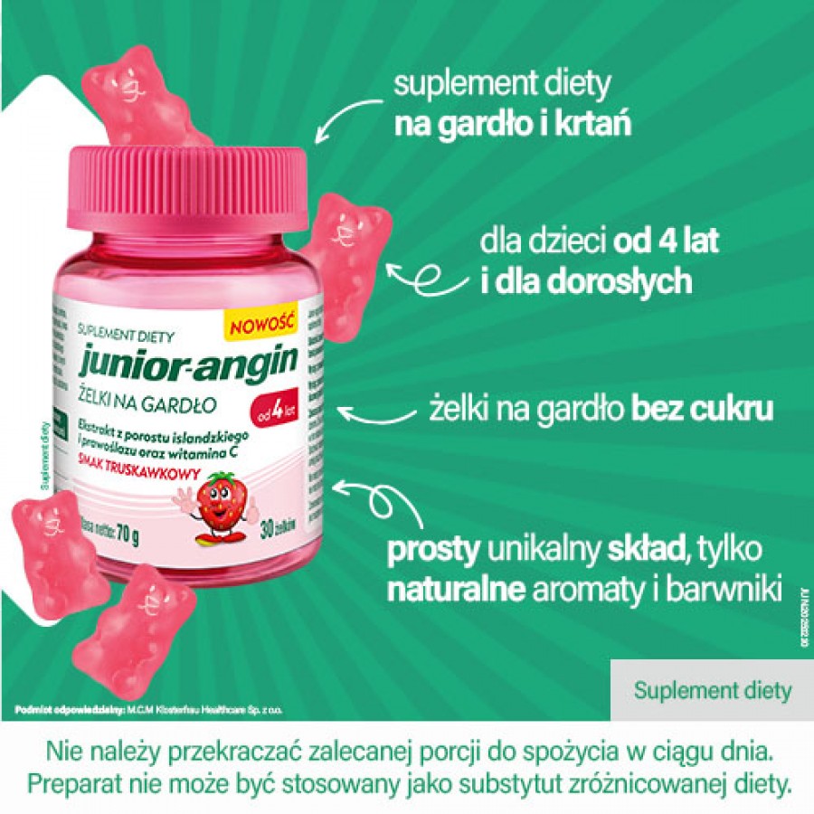 Miniaturka artykułu - #1 Junior-Angin Żelki na gardło smak truskawkowy, 30 szt.