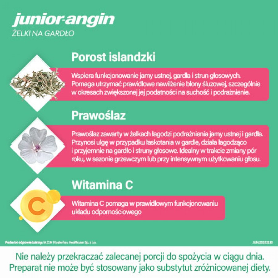 Zdjęcie produktu - 3 Junior-Angin Żelki na gardło smak truskawkowy, 30 szt.