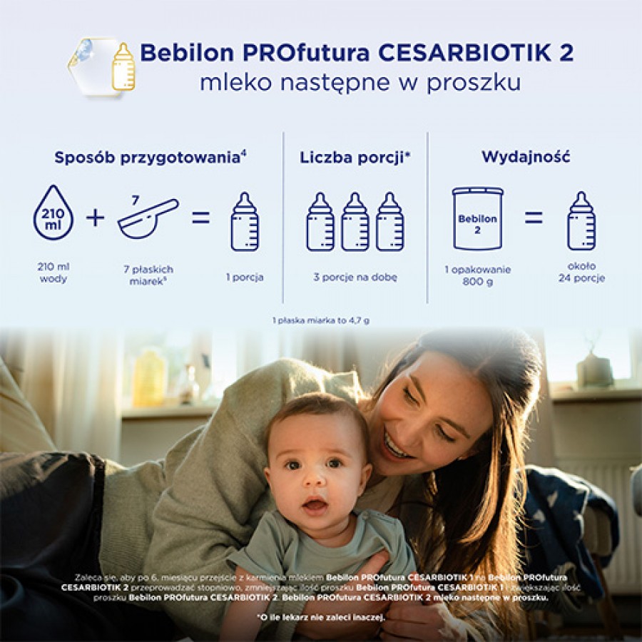 Zdjęcie produktu - 2 Zestaw Bebilon Profutura Cesar Biotik 2 Mleko następne po 6. miesiącu, 2 x 800 g