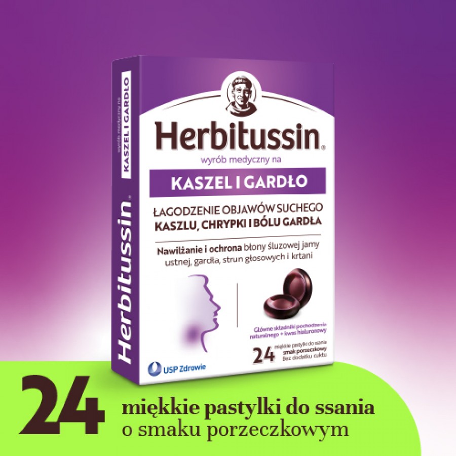 Miniaturka artykułu - #0 Herbitussin Na kaszel i gardło, 24 pastylki do ssania