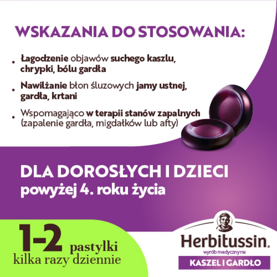 Zdjęcie produktu - 5 Herbitussin Na kaszel i gardło, 24 pastylki do ssania