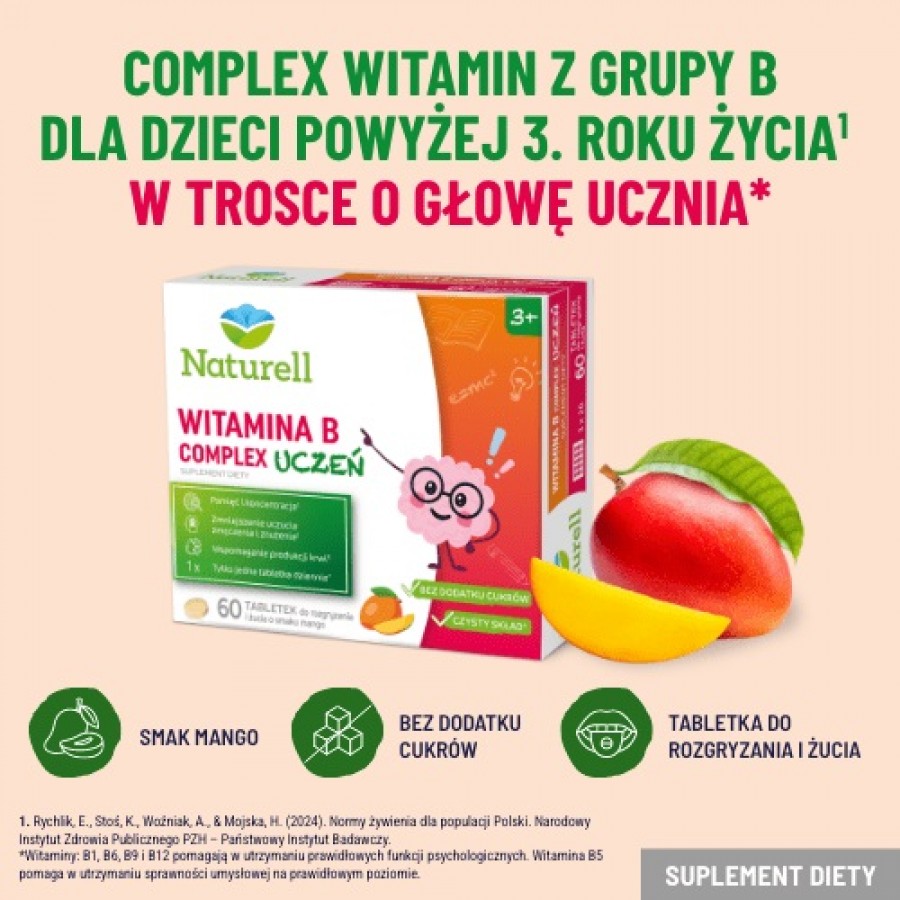 Miniaturka artykułu - #0 Naturell Witamina B Complex Uczeń, 60 tabl. - witaminy dla dzieci