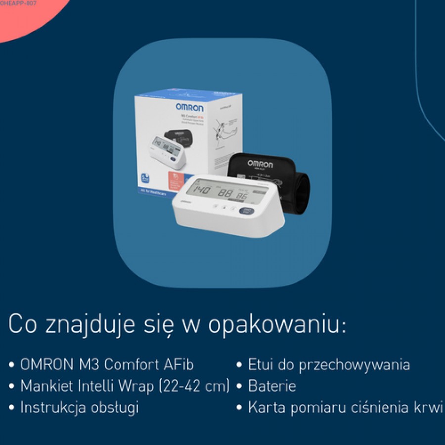 Zdjęcie produktu - 5 Omron M3 Comfort AFib Ciśnieniomierz naramienny z zasilaczem HEM-7196-FLE 