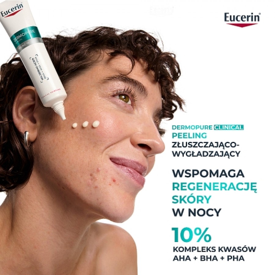 Miniaturka artykułu - #1 Eucerin DermoPure Clinical Kuracja złuszczająco-wygładzająca Kwasowy peeling na noc cera trądzikowa, 40 ml