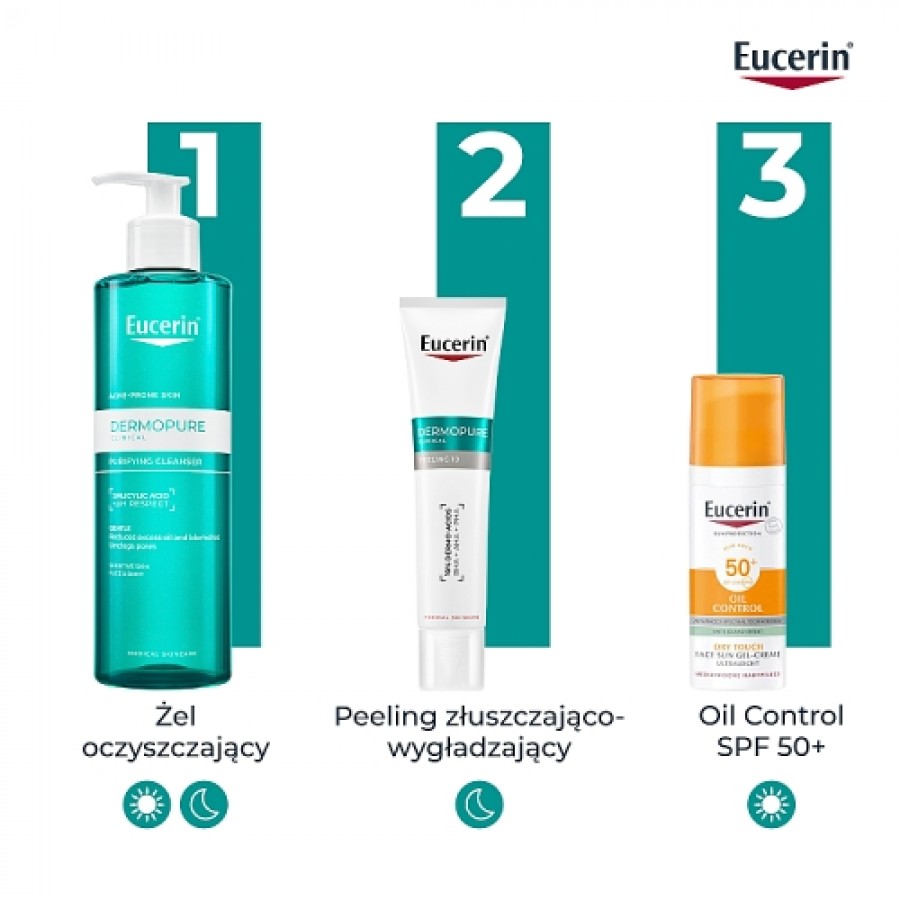 Zdjęcie produktu - 7 Eucerin DermoPure Clinical Kuracja złuszczająco-wygładzająca Kwasowy peeling na noc cera trądzikowa, 40 ml