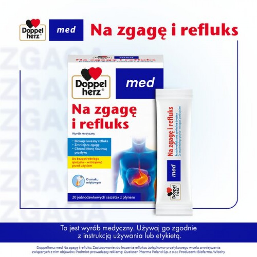 Miniaturka artykułu - #0 Doppelherz Med Na zgagę i refluks, 20 sasz.