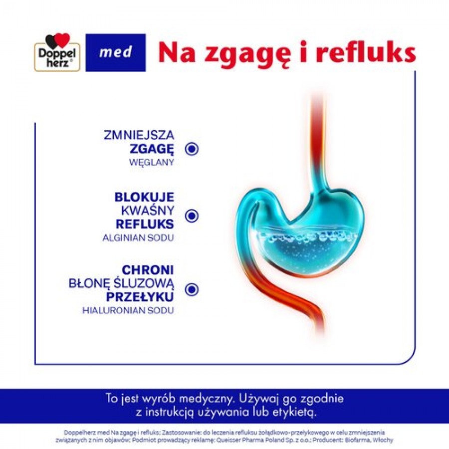 Miniaturka artykułu - #1 Doppelherz Med Na zgagę i refluks, 20 sasz.