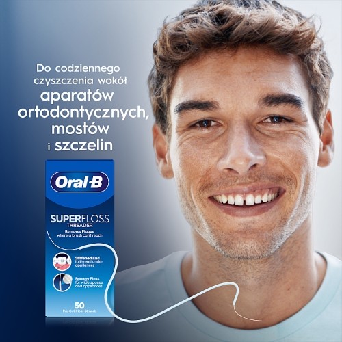 Miniaturka artykułu - #0 Oral-B Superfloss Nić dentystyczna do aparat&oacute;w ortodontycznych i most&oacute;w, 50 pasm