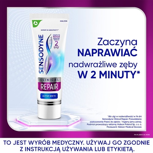 #9 – Sensodyne Clinical Repair Active White Pasta do zęb&oacute;w z aktywnym wybielaniem, 75 ml
