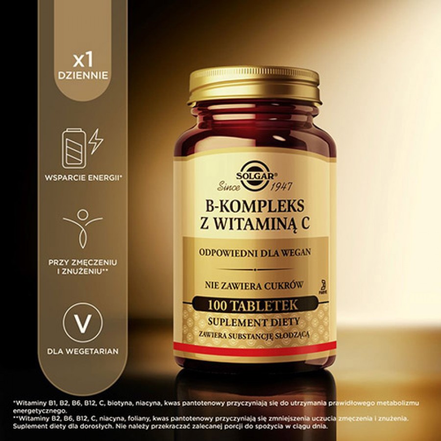 #3 – Solgar B-Kompleks z witaminą C, 100 tabl. - kompleks witamin z grupy B