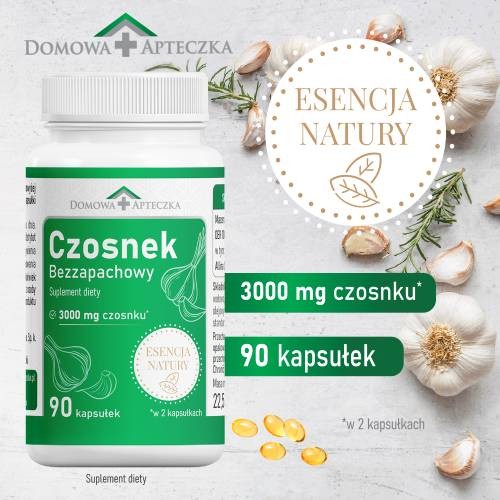 Zdjęcie produktu - 1 Domowa Apteczka Czosnek bezzapachowy Esencja Natury, 90 kaps.
