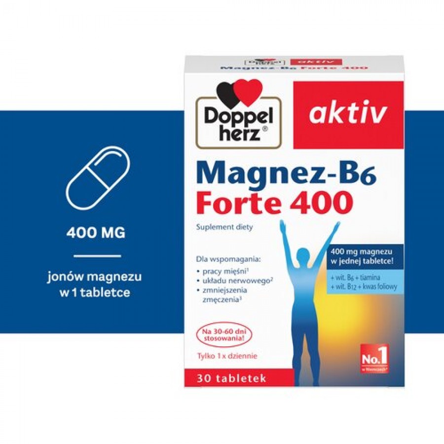 Miniaturka artykułu - #0 Doppelherz aktiv Magnez-B6 Forte, 30 tabl. - wsoka zawartość magnezu