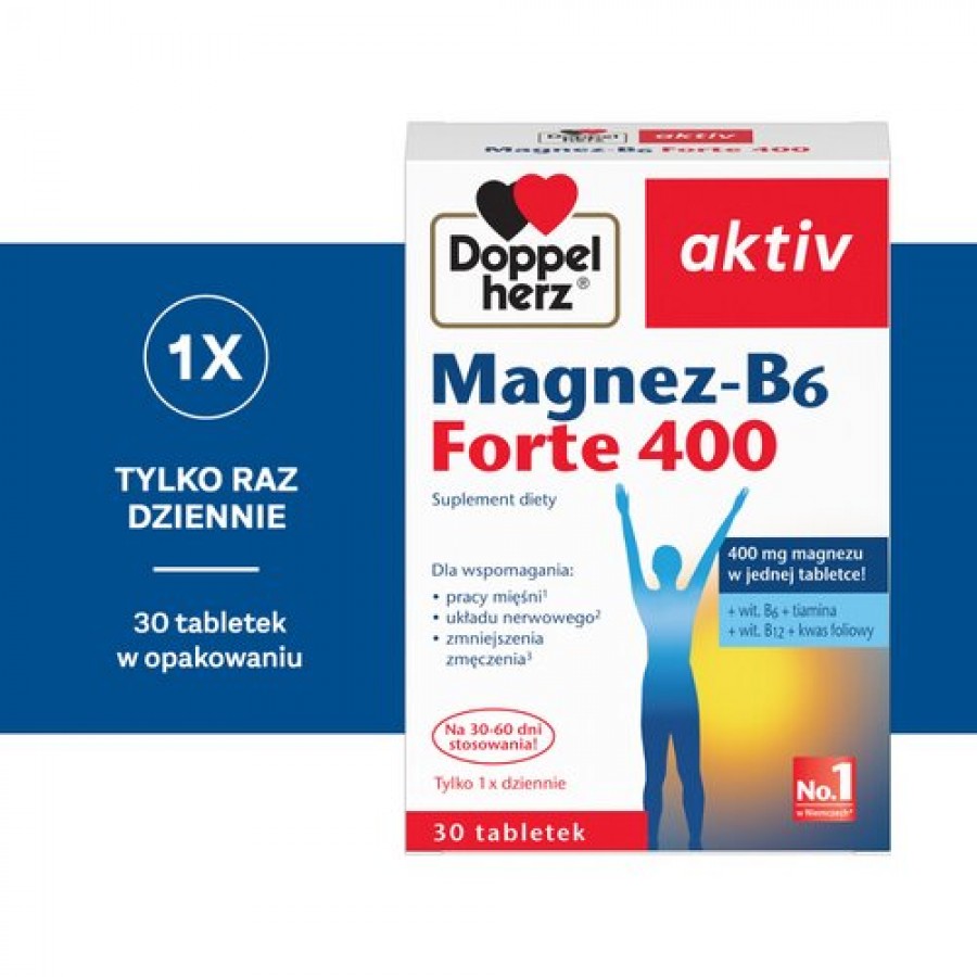 Zdjęcie produktu - 2 Doppelherz aktiv Magnez-B6 Forte, 30 tabl. - wsoka zawartość magnezu
