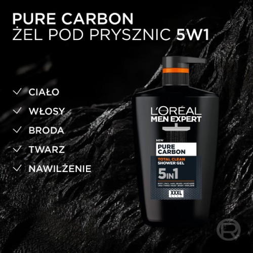 Miniaturka artykułu - #0 L'Or&eacute;al Men Expert Pure Carbon Total Clean Żel pod prysznic 5w1 dla mężczyzn, 1000 ml