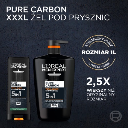 Miniaturka artykułu - #1 L'Or&eacute;al Men Expert Pure Carbon Total Clean Żel pod prysznic 5w1 dla mężczyzn, 1000 ml