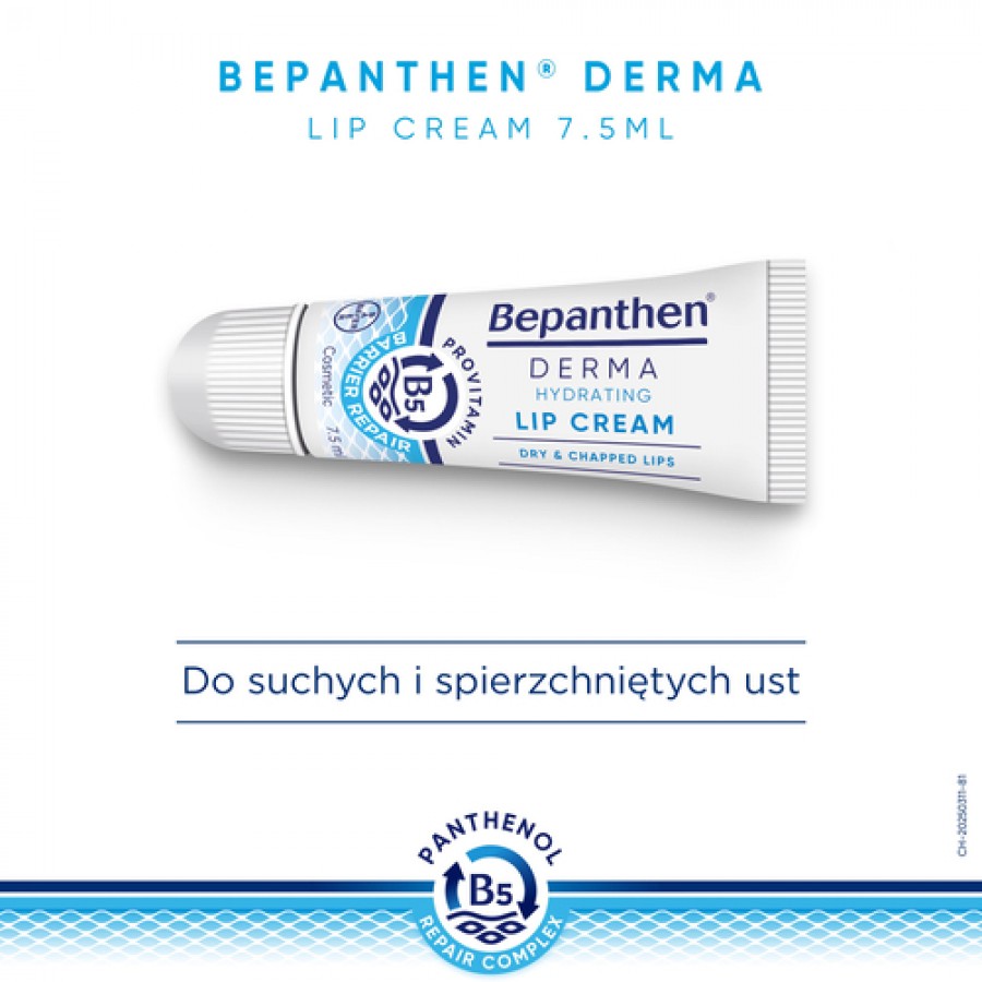 Zdjęcie produktu - 2 Bepanthen Derma Hydrating Lip Cream krem nawilżająco-ochronny do ust, 7,5 ml