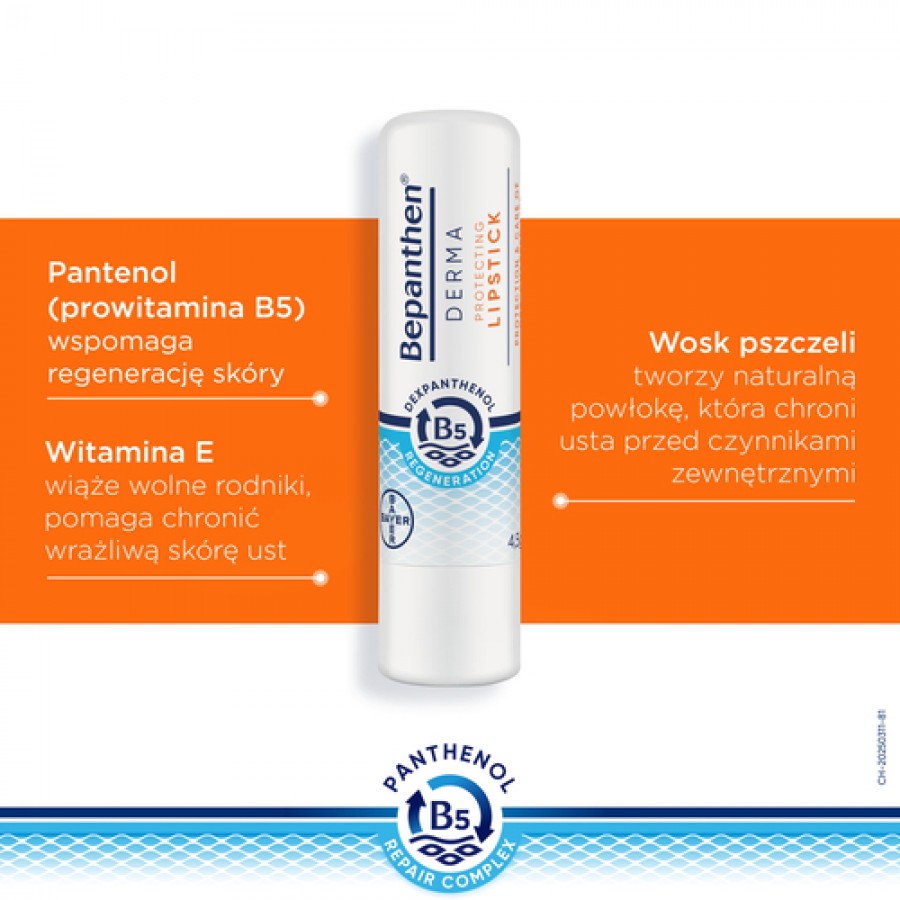 Zdjęcie produktu - 3 Bepanthen Derma Protecting Lipstic pomadka do ust, 4,5 g