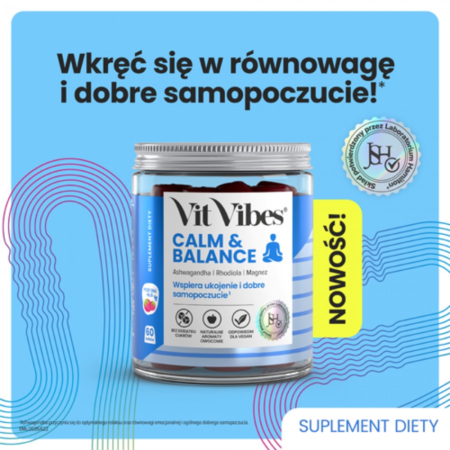 Miniaturka artykułu - #0 Vit Vibes Calm & Balance żelki smak malinowy, 60 szt.