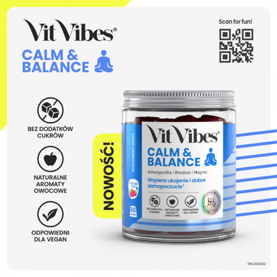 Zdjęcie produktu - 5 Vit Vibes Calm & Balance żelki smak malinowy, 60 szt.