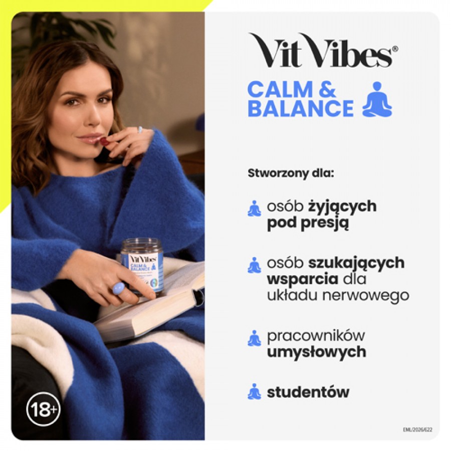 Zdjęcie produktu - 6 Vit Vibes Calm & Balance żelki smak malinowy, 60 szt.