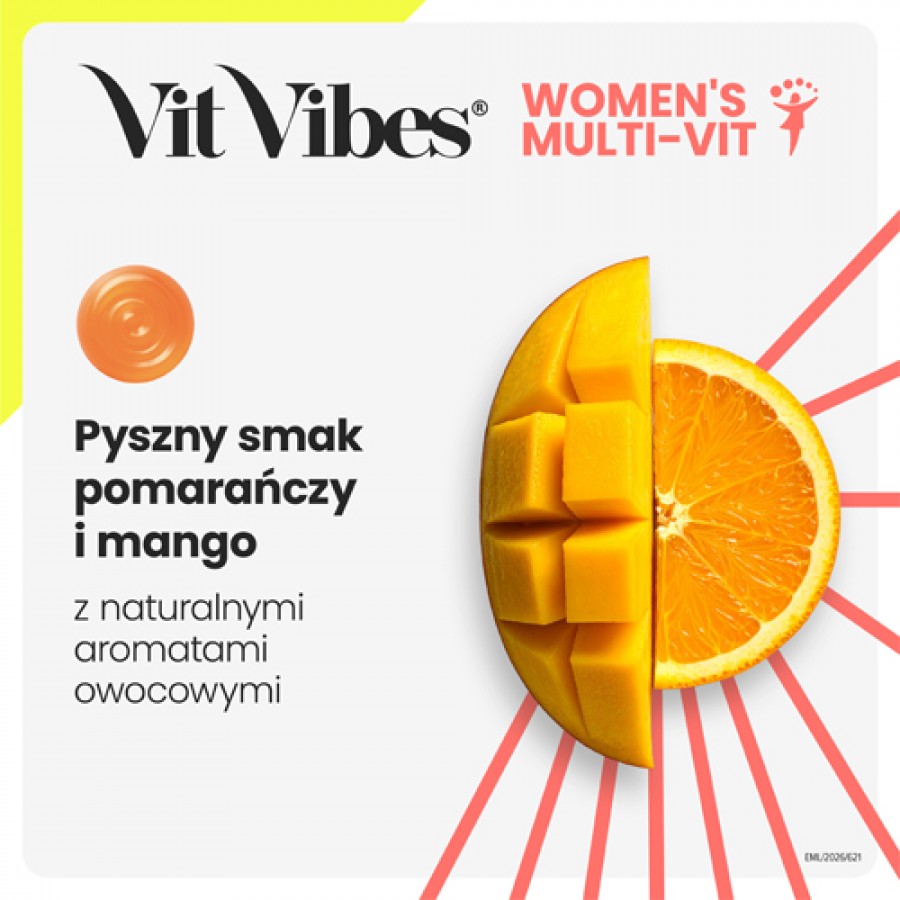 Zdjęcie produktu - 3 Vit Vibes Women's Multi-Vit żelki smak pomarańcza i mango, 60 szt.