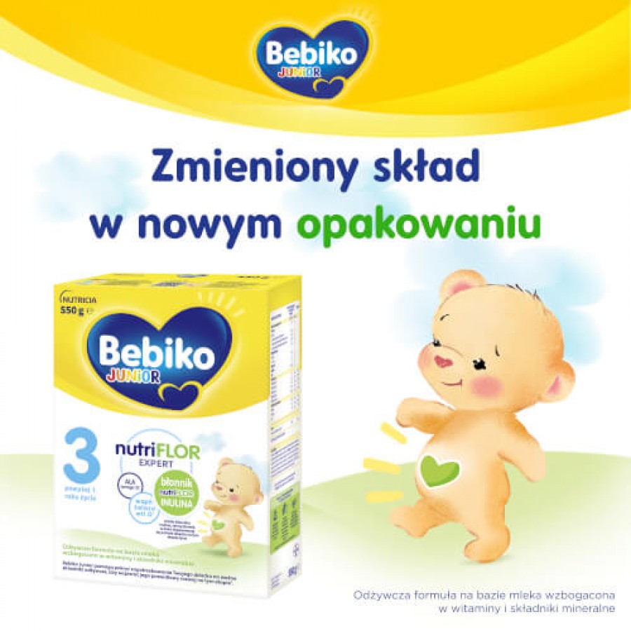 Miniaturka artykułu - #0 Bebiko Junior 3 NutriFlor Expert Odżywcza formuła na bazie mleka dla małych dzieci powyżej 1. roku życia, 550 g