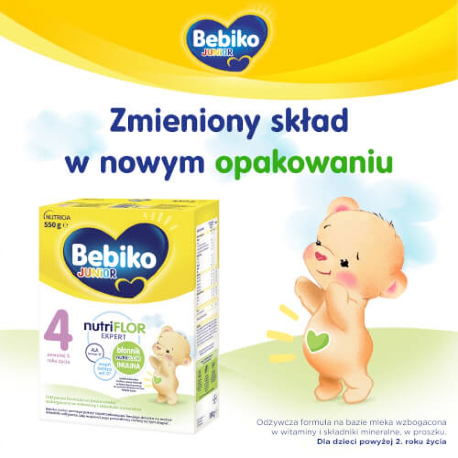 Miniaturka artykułu - #0 Bebiko Junior 4 NutriFlor Expert Odżywcza formuła na bazie mleka dla małych dzieci powyżej 2. roku życia, 550 g