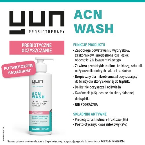 Zdjęcie produktu - 3 YUN ACN WASH Prebiotyczny oczyszczający żel do mycia twarzy, 150 ml