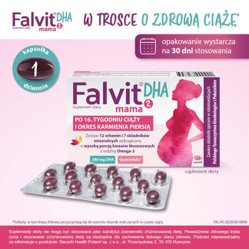 Miniaturka artykułu - #1 Falvit Mama 2 DHA, 30 kaps. - witaminy dla kobiet w ciąży i karmiących piersią