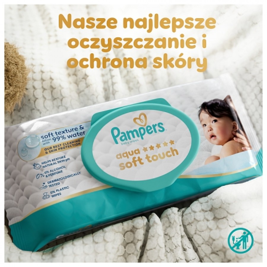 Miniaturka artykułu - #0 Pampers Aqua Soft Touch Chusteczki nawilżane, 3 x 60 szt.