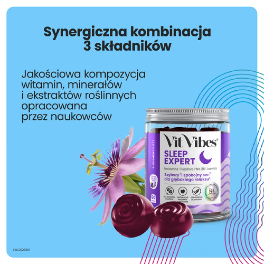 #2 – Vit Vibes Sleep Expert żelki z melatoniną o smaku jagodowym z nutą lawendy, 60 szt.