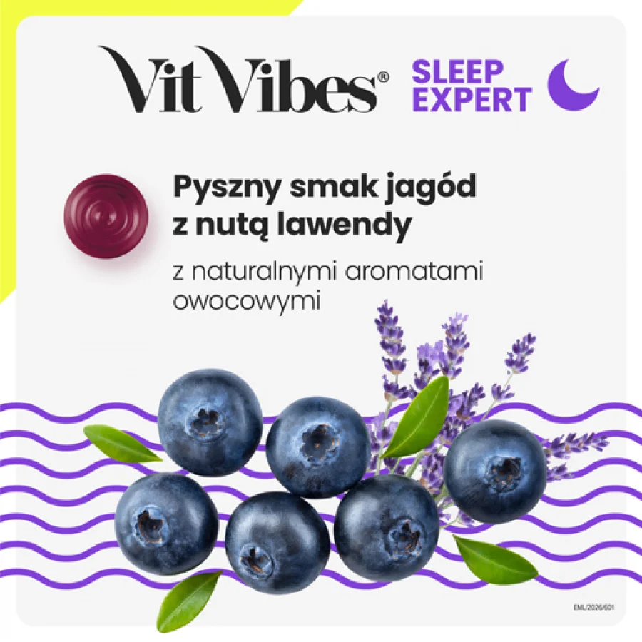 #4 – Vit Vibes Sleep Expert żelki z melatoniną o smaku jagodowym z nutą lawendy, 60 szt.