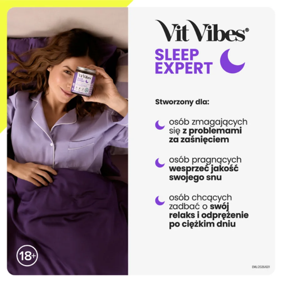 #6 – Vit Vibes Sleep Expert żelki z melatoniną o smaku jagodowym z nutą lawendy, 60 szt.
