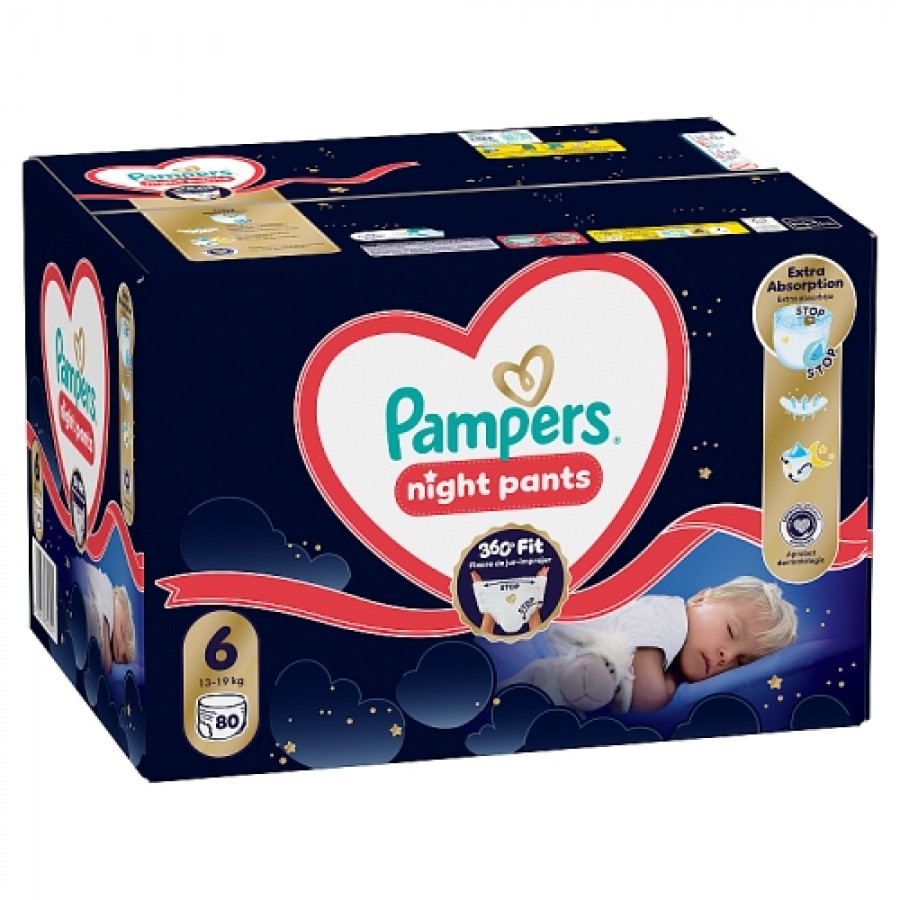 Miniaturka artykułu - #0 Pampers Night Pants 6 Pieluchomajtki dla dzieci, 80 szt.