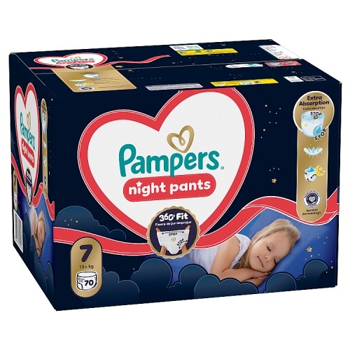 Miniaturka artykułu - #0 Pampers Night Pants 7 Pieluchomajtki dla dzieci, 70 szt.