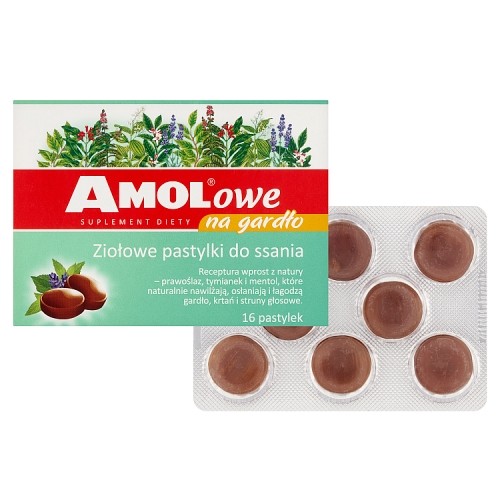 Miniaturka artykułu - #0 Amolowe Na gardło ziołowe pastylki do ssania, 16 szt.
