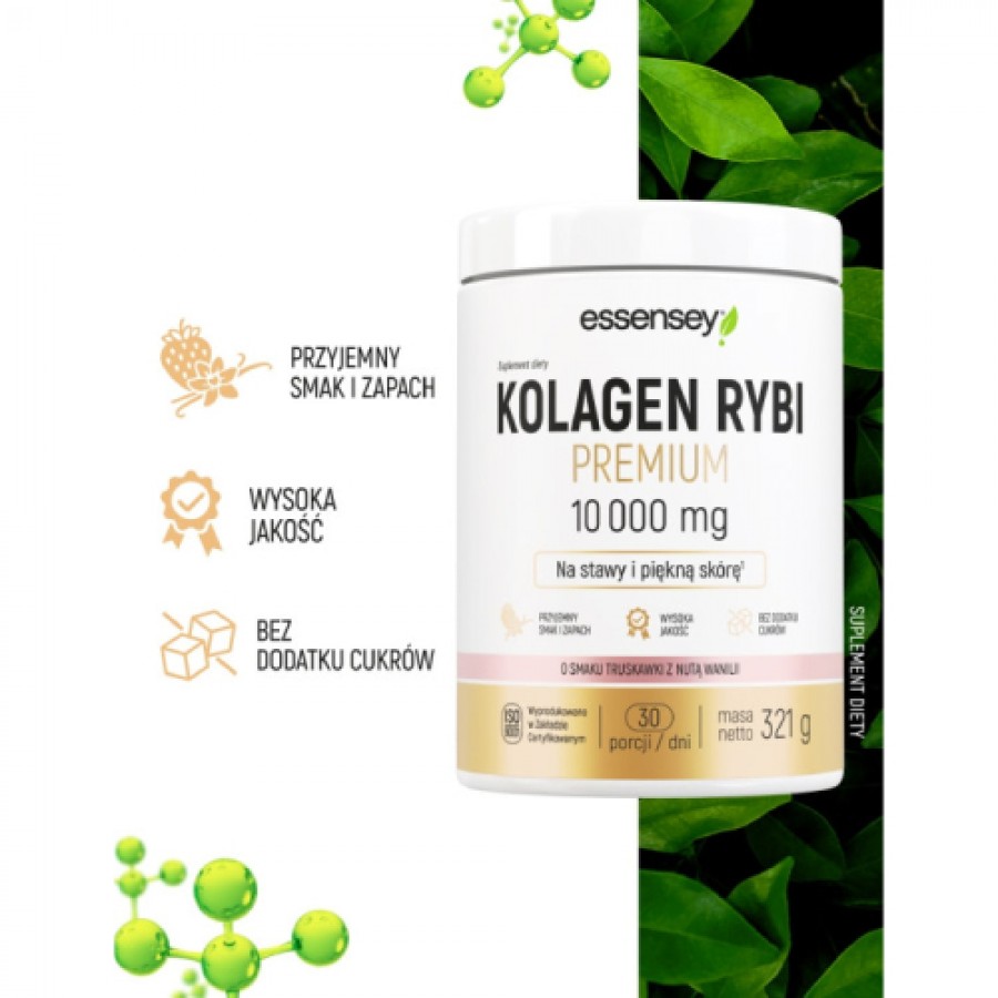 Miniaturka artykułu - #1 Essensey Kolagen Rybi Premium 10000 mg smak truskawka z nutą wanilii, 321 g