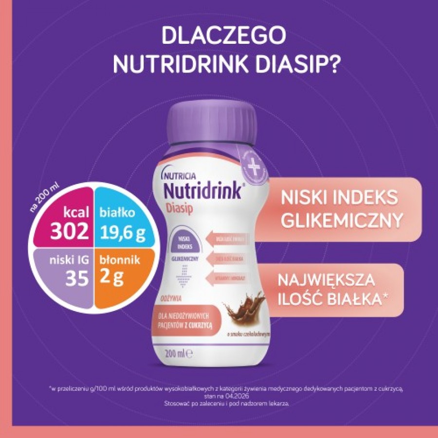 Miniaturka artykułu - #1 Nutridrink Diasip o smaku czekoladowym, 4 x 200 ml