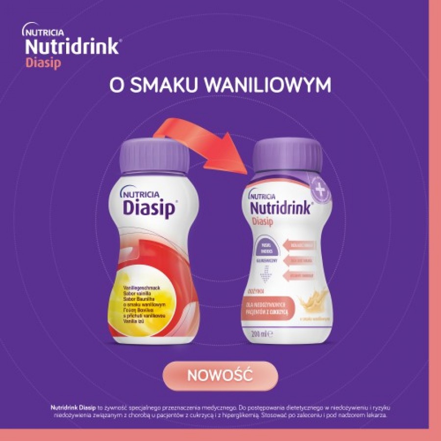 Miniaturka artykułu - #0 Nutridrink Diasip o smaku waniliowym, 4 x 200 ml