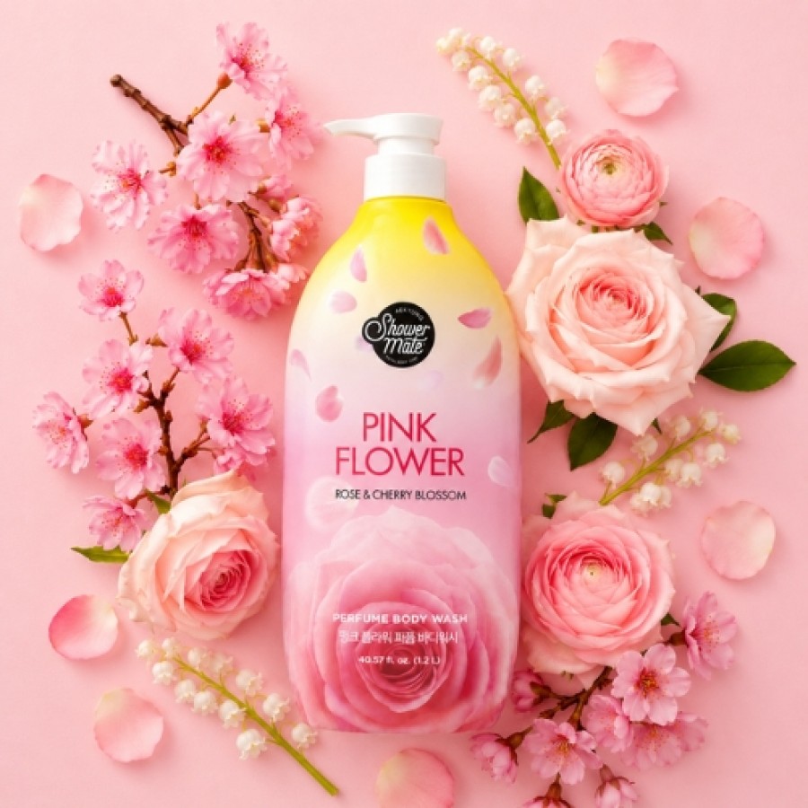 Zdjęcie produktu - 3 Aekyung Showermate Pink Flower Perfumowany żel pod prysznic, 1,2 l