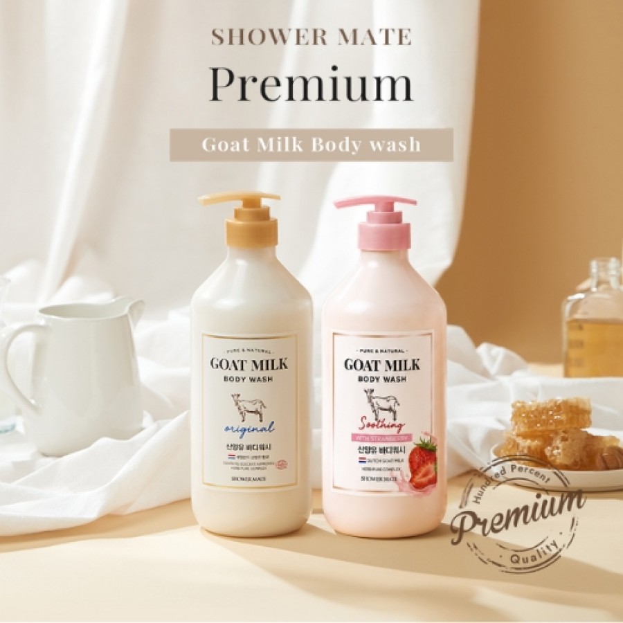 Zdjęcie produktu - 4 Aekyung Shower Mate Goat Milk Strawberry Żel pod prysznic, 800 ml